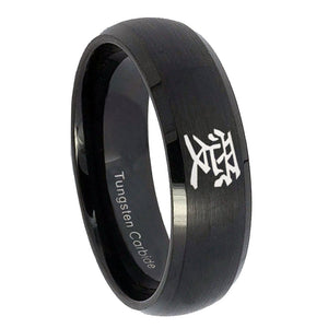 10mm Kanji Love Dome Brush Black Tungsten Carbide Engagement Ring