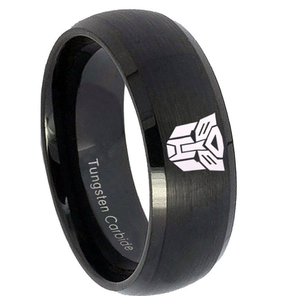 10mm Transformers Autobot Dome Brush Black Tungsten Carbide Men's Bands Ring