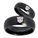 His Hers Transformers Autobot Dome Brush Black Tungsten Mens Wedding Ring Set