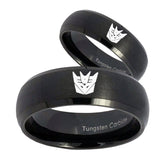 His Hers Decepticon Transformers Dome Brush Black Tungsten Mens Wedding Band Set