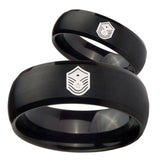 His Hers Chief Master Sergeant Vector Dome Brush Black Tungsten Rings Set