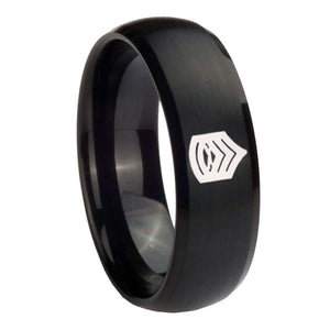 10mm Army Sergeant Major Dome Brush Black Tungsten Carbide Mens Wedding Ring