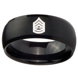 10mm Army Sergeant Major Dome Brush Black Tungsten Carbide Mens Wedding Ring