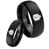 His Hers Army Sergeant Major Dome Brush Black Tungsten Wedding Ring Set