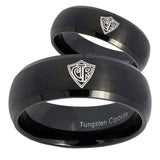 Bride and Groom CTR Dome Brush Black Tungsten Carbide Men's Engagement Ring Set