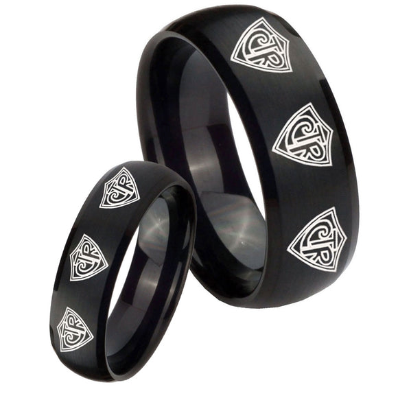 Bride and Groom Multiple CTR Dome Brush Black Tungsten Carbide Rings for Men Set
