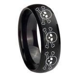 10mm Multiple Skull Dome Brush Black Tungsten Carbide Mens Ring Engraved