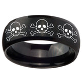 10mm Multiple Skull Dome Brush Black Tungsten Carbide Mens Ring Engraved