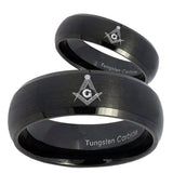 His Hers Master Mason Dome Brush Black Tungsten Wedding Engraving Ring Set