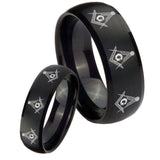 His Hers Multiple Master Mason Dome Brush Black Tungsten Men's Ring Set