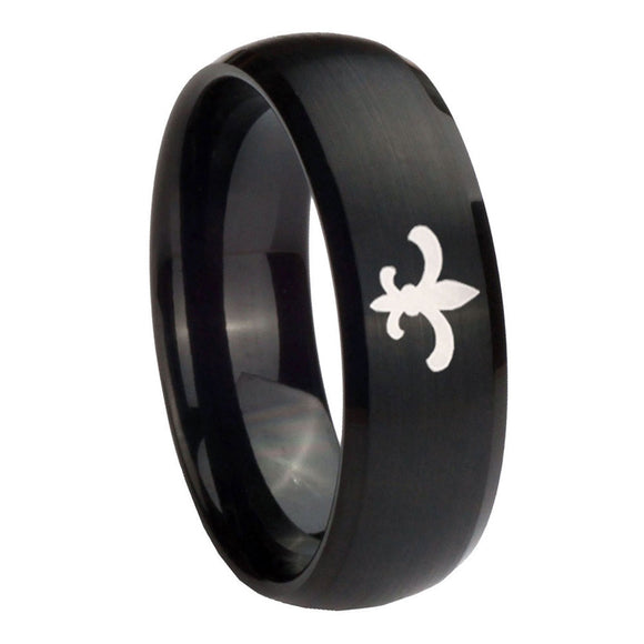 10mm Fleur De Lis Dome Brush Black Tungsten Carbide Personalized Ring