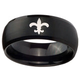 10mm Fleur De Lis Dome Brush Black Tungsten Carbide Personalized Ring