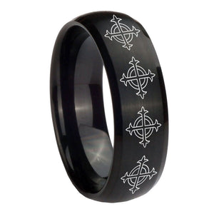 10mm Multiple Crosses Dome Brush Black Tungsten Carbide Bands Ring