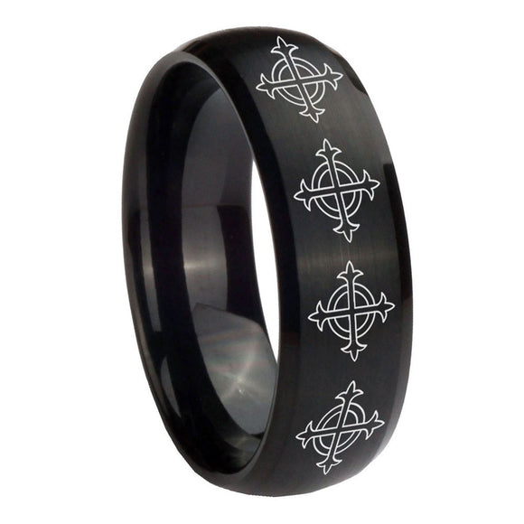 10mm Multiple Crosses Dome Brush Black Tungsten Carbide Bands Ring