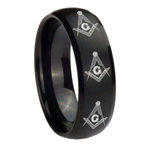 10mm Multiple Master Mason Masonic Dome Brush Black Tungsten Custom Ring for Men