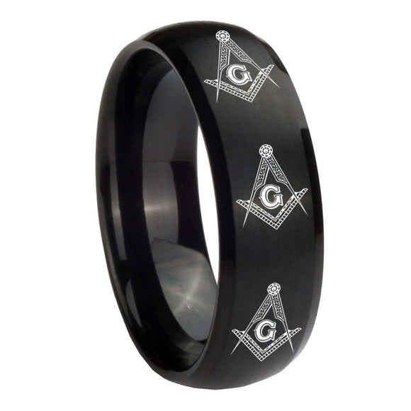 10mm Multiple Master Mason Masonic Dome Brush Black Tungsten Custom Ring for Men