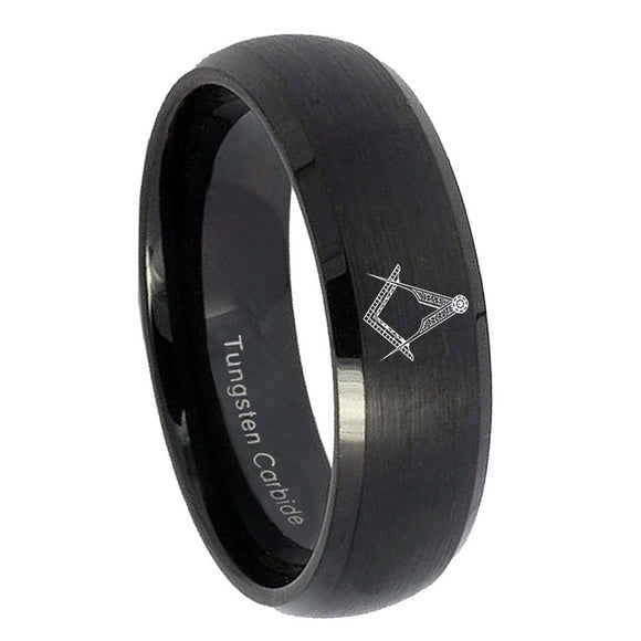 10mm Masonic Dome Brush Black Tungsten Carbide Mens Ring Personalized
