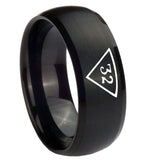 10mm Masonic 32 Triangle Freemason Dome Brush Black Tungsten Carbide Men's Wedding Band