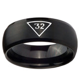 10mm Masonic 32 Triangle Freemason Dome Brush Black Tungsten Carbide Men's Wedding Band