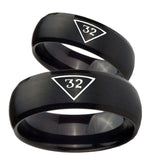 Bride and Groom Masonic 32 Triangle Freemason Dome Brush Black Tungsten Carbide Wedding Bands Ring Set