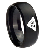 10mm Masonic 32 Triangle Design Freemason Dome Brush Black Tungsten Carbide Men's Wedding Band