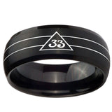 10mm Masonic 32 Duo Line Freemason Dome Brush Black Tungsten Carbide Men's Wedding Band