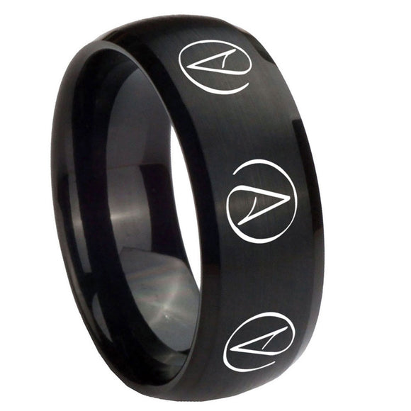 10mm Atheist Design Dome Brush Black Tungsten Carbide Bands Ring