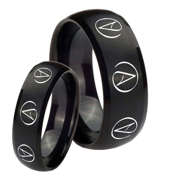 His Hers Atheist Design Dome Brush Black Tungsten Rings Set