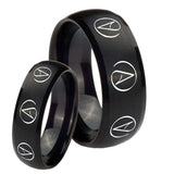 His Hers Atheist Design Dome Brush Black Tungsten Rings Set