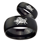 His Hers Wild Boar Dome Brush Black Tungsten Mens Ring Personalized Set