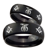 His Hers Masonic Shriners Dome Brush Black Tungsten Mens Ring Engraved Set