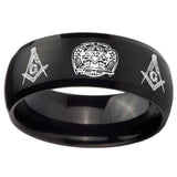 10mm Masonic 32 Design Dome Brush Black Tungsten Carbide Men's Promise Rings