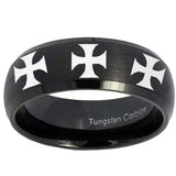 10mm Multiple Maltese Cross Dome Brush Black Tungsten Carbide Bands Ring