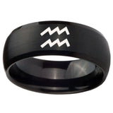 10mm Aquarius Horoscope Dome Brush Black Tungsten Carbide Engagement Ring