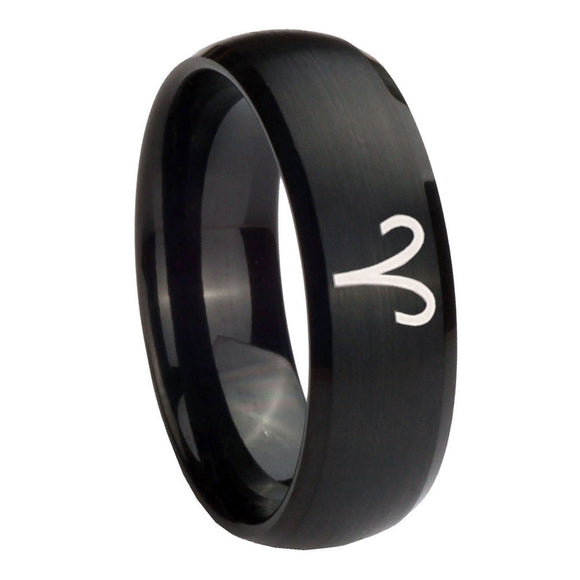 10mm Aries Zodiac Dome Brush Black Tungsten Carbide Engraved Ring