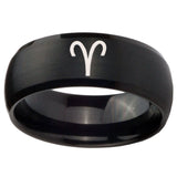 10mm Aries Zodiac Dome Brush Black Tungsten Carbide Engraved Ring