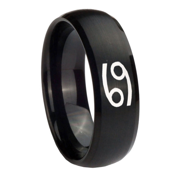 10mm Cancer Horoscope Dome Brush Black Tungsten Carbide Mens Anniversary Ring