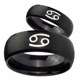 His and Hers Cancer Horoscope Dome Brush Black Tungsten Custom Mens Ring Set