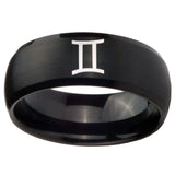 10mm Gemini Zodiac Dome Brush Black Tungsten Carbide Mens Bands Ring