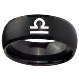 10mm Libra Horoscope Dome Brush Black Tungsten Carbide Mens Engagement Band