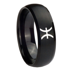 10mm Pisces Zodiac Dome Brush Black Tungsten Carbide Men's Engagement Band