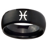 10mm Pisces Zodiac Dome Brush Black Tungsten Carbide Men's Engagement Band