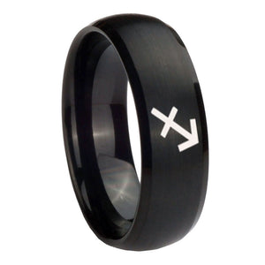 10mm Sagittarius Zodiac Dome Brush Black Tungsten Carbide Mens Engagement Ring