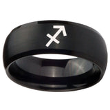 10mm Sagittarius Zodiac Dome Brush Black Tungsten Carbide Mens Engagement Ring