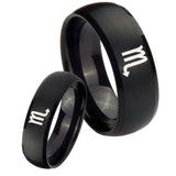 His and Hers Scorpio Horoscope Dome Brush Black Tungsten Men's Bands Ring Set