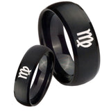 His Hers Virgo Zodiac Dome Brush Black Tungsten Men's Engagement Band Set