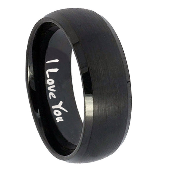 10mm I Love You Dome Brush Black Tungsten Carbide Mens Anniversary Ring