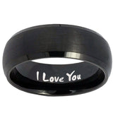 10mm I Love You Dome Brush Black Tungsten Carbide Mens Anniversary Ring