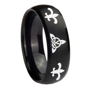 10mm Celtic Triangle Fleur De Lis Dome Brush Black Tungsten Wedding Band Ring