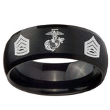 10mm Marine Army Sergeant Dome Brush Black Tungsten Carbide Mens Bands Ring